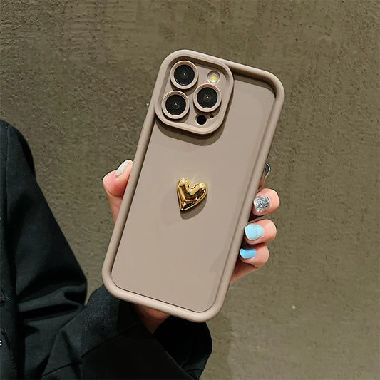 3D Gold Heart Silicone Phone Case for iPhone 15-7