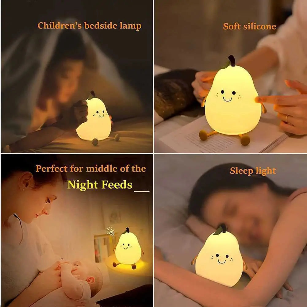 Cute Pear Shaped Dimmable Silicone Night Light for Kids