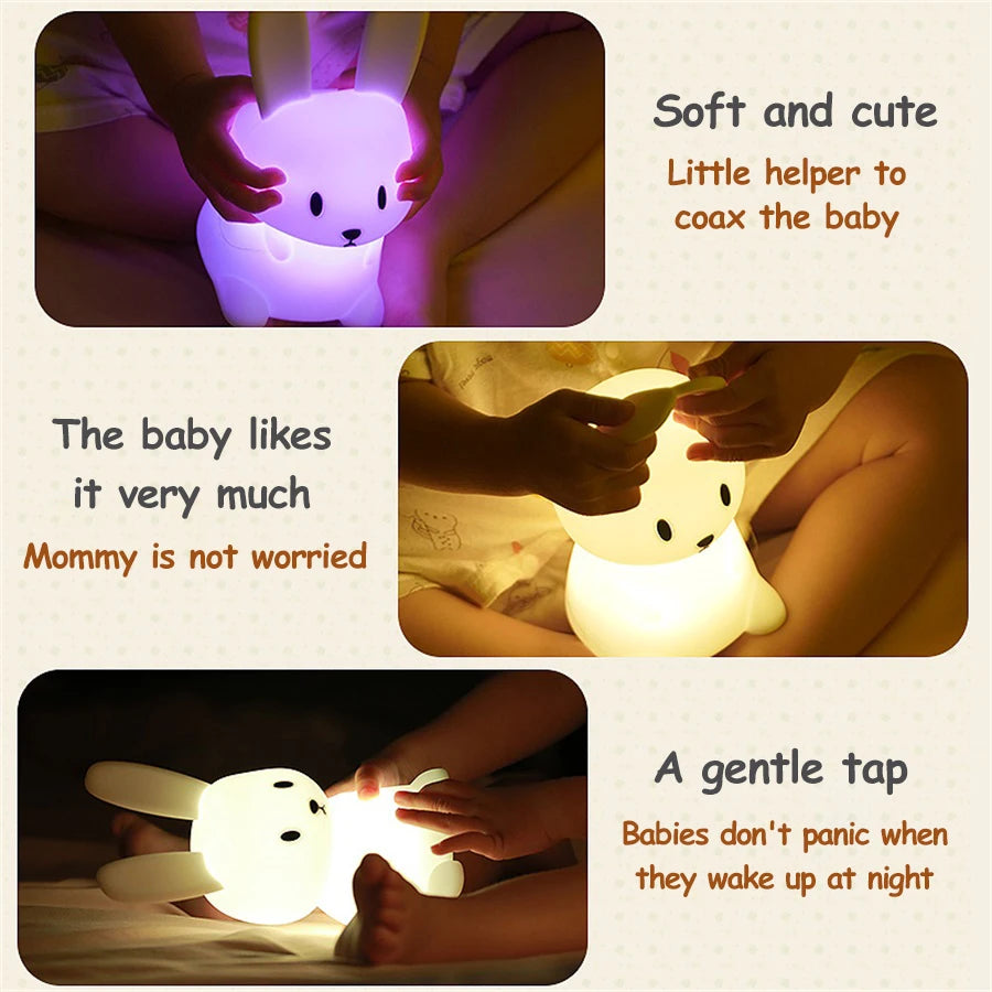 Dimmable Rabbit LED Night Light Silicone Cartoon Lamp