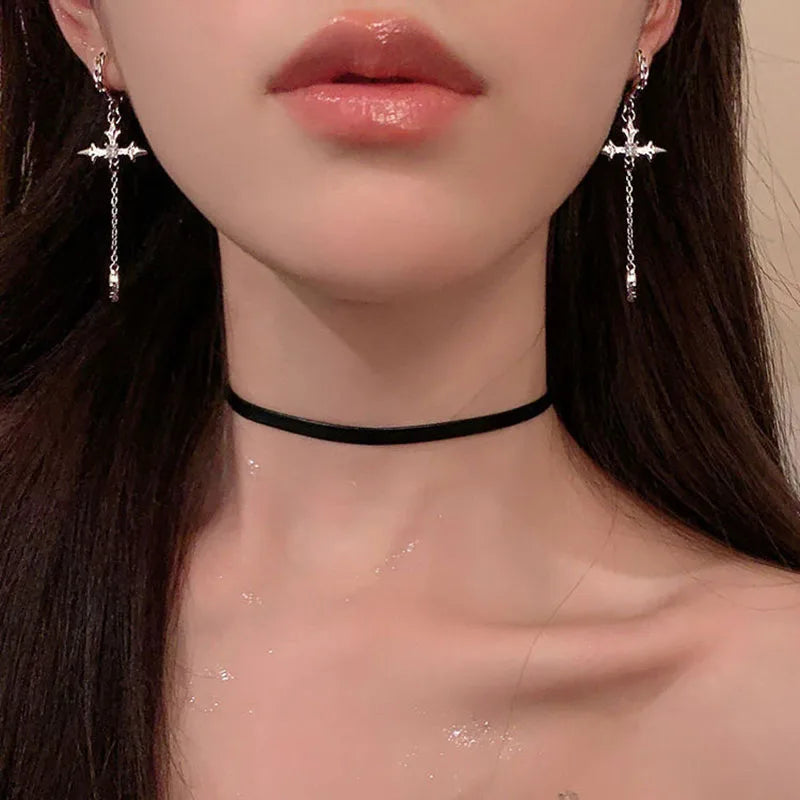 Stylish Cross Arc Long Drop Earrings.