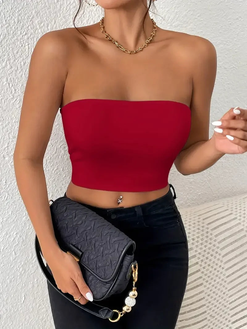 Sexy Bodycon Crop Tube Top, Solid Stretchy Tube Top.