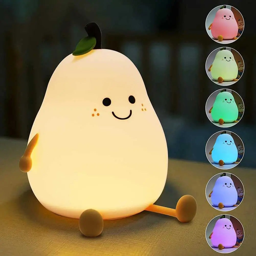 Cute Pear Shaped Dimmable Silicone Night Light for Kids