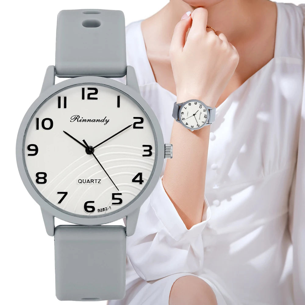 Leisure Grey Digital Simple Women Quartz Watch Sports Silicone Strap.