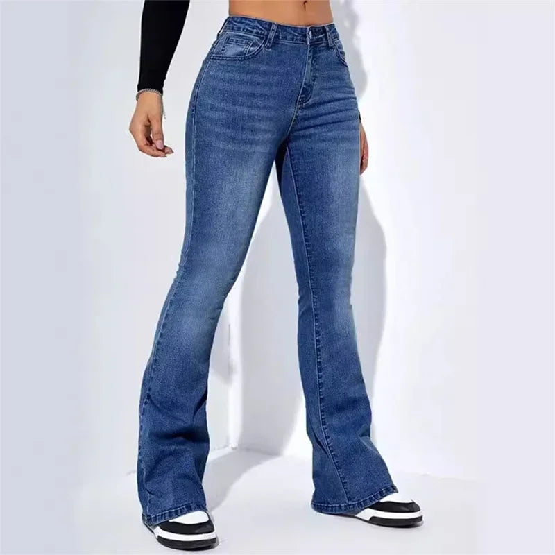 Commuter Slim Fit Jeans Mid Waist Micro Flared Denim.