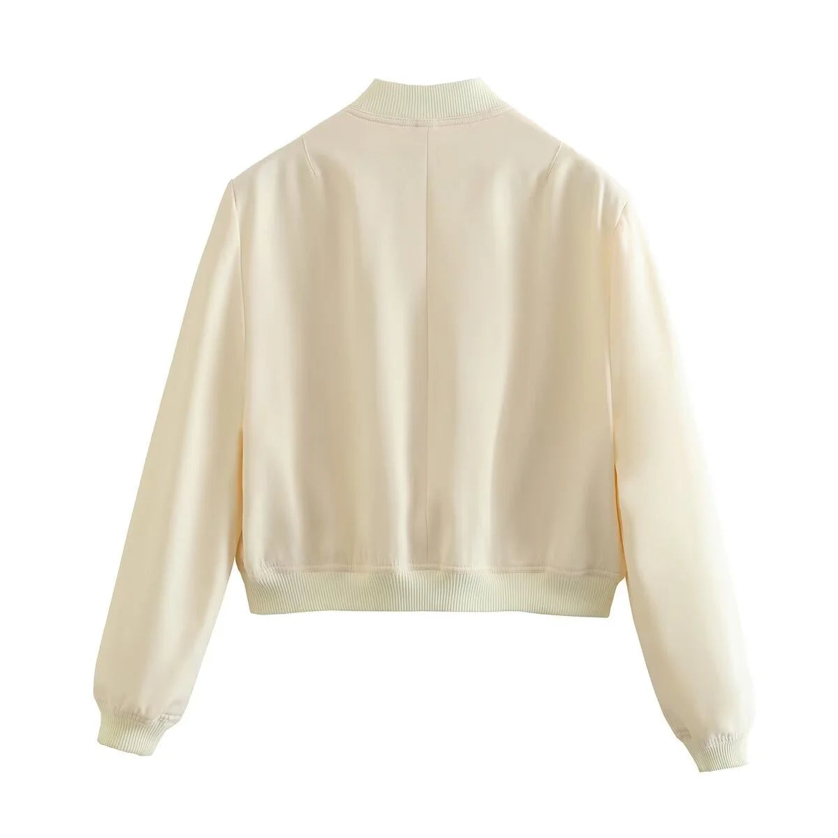 White Autumn Winter Button Baseball Aviator Cropped Jacket