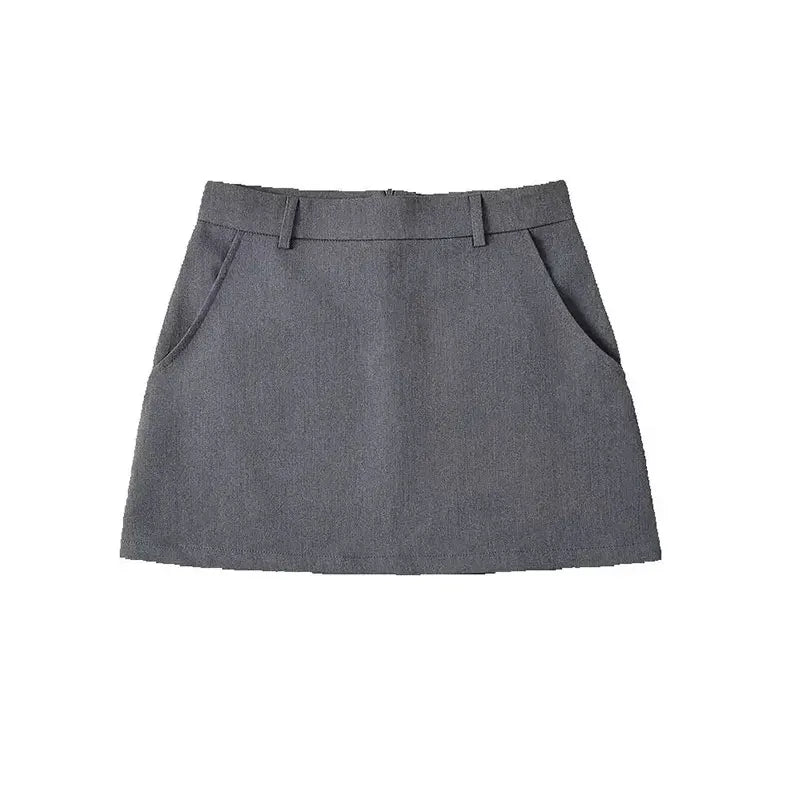 Solid Back Zipper A-Line Mini Skirt Vintage High Waist.