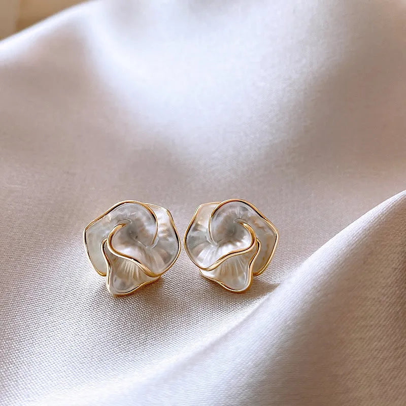 White Enamel Flower Earrings.