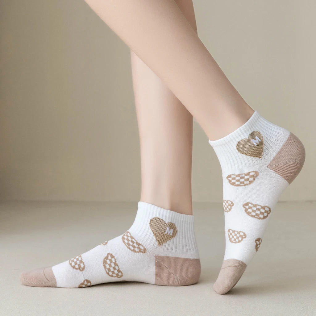 5 Pairs Women Socks Cotton Animal Print High Quality.