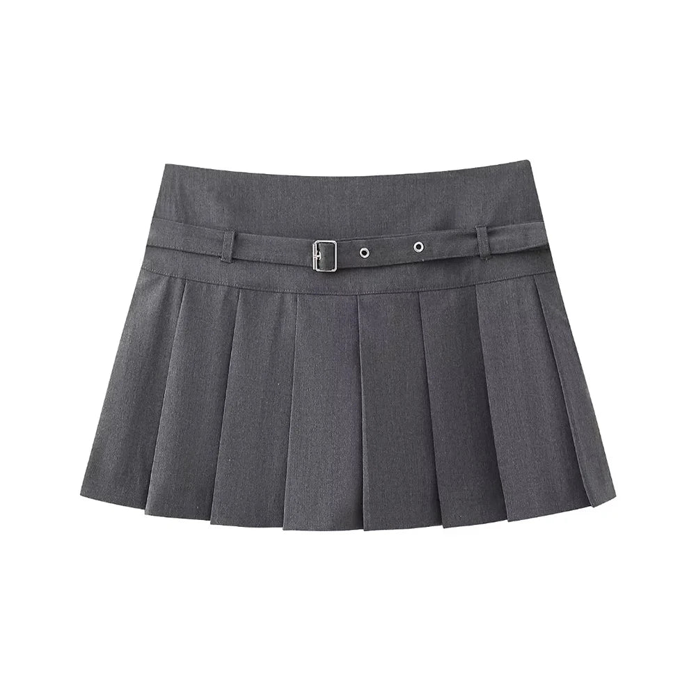 TRAF-Pleated Shorts, With Belt,Side Zipper, Mid Waist.