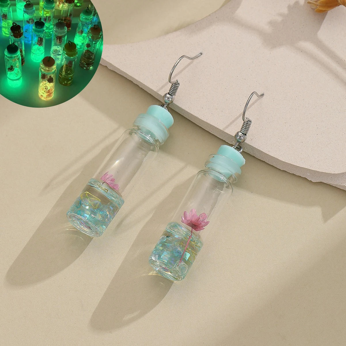 Ghost in Bottle Earrings Glow in the Dark.