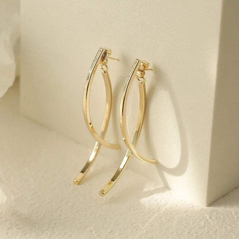 Stylish Cross Arc Long Drop Earrings.