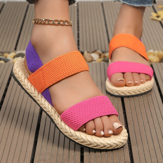 trendy anti-slip wear-resistant multi-color matching elastic flat sandals.