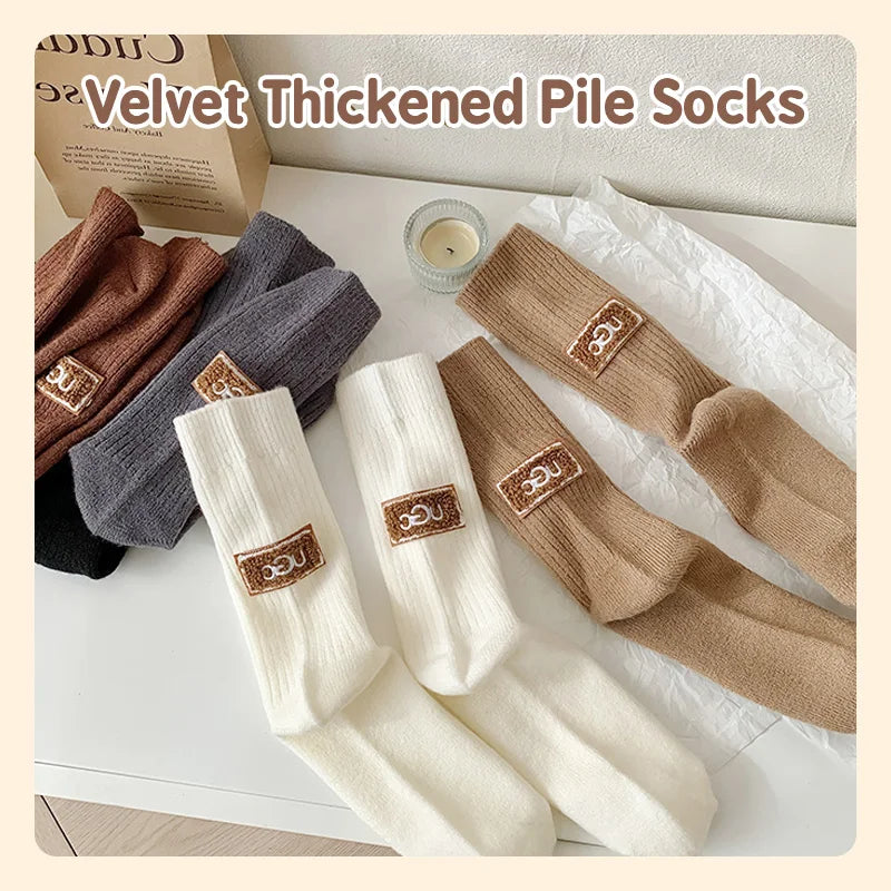 Winter Solid Warm Velvet Thickened Pile Socks