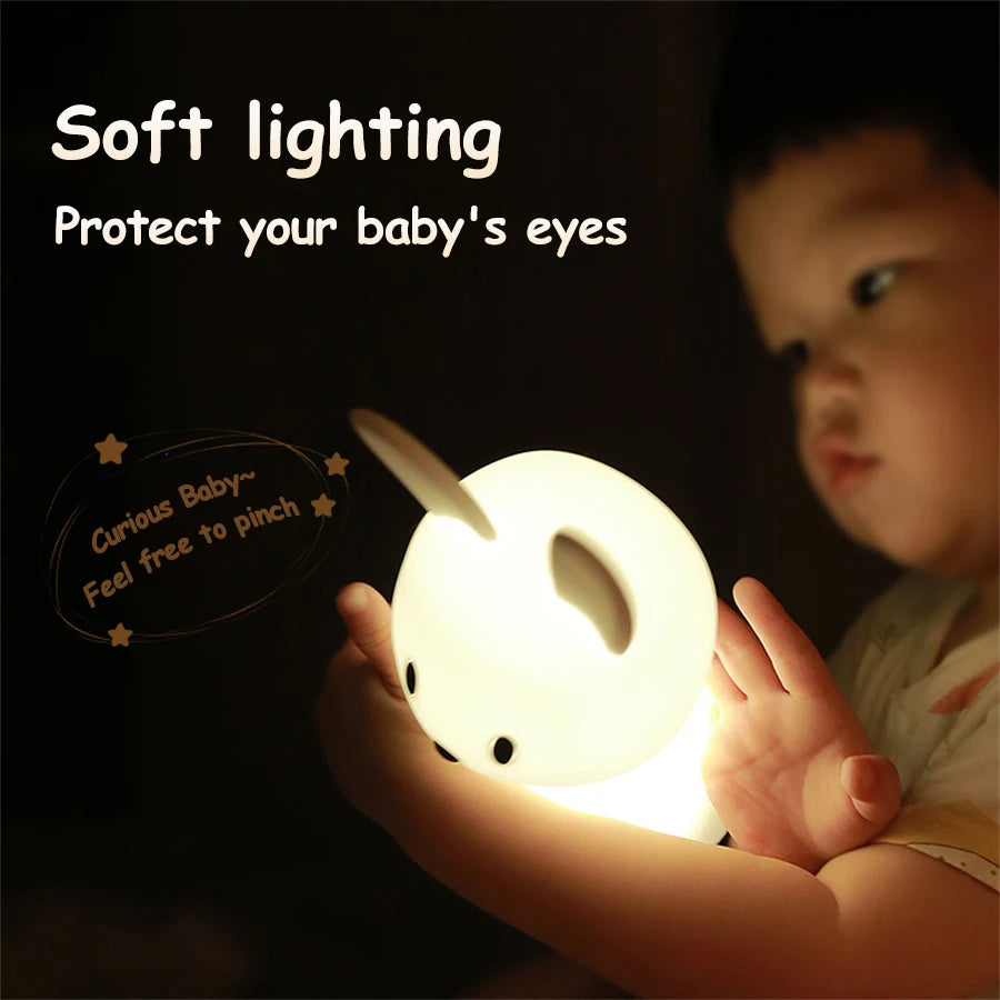 Dimmable Rabbit LED Night Light Silicone Cartoon Lamp