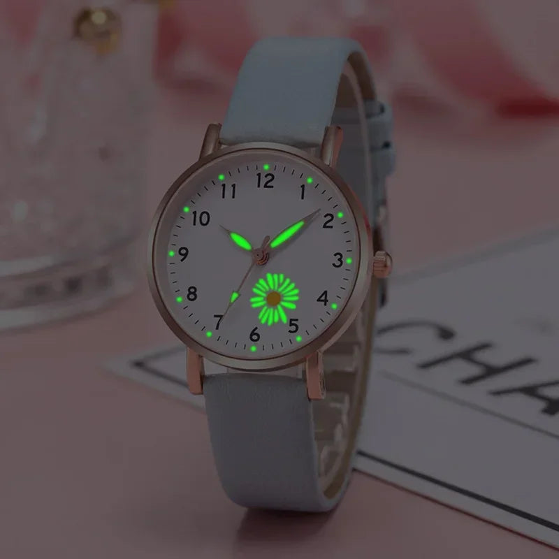 Luxury Luminous Retro Watch Back Leather Strap Quartz Montre Femme.