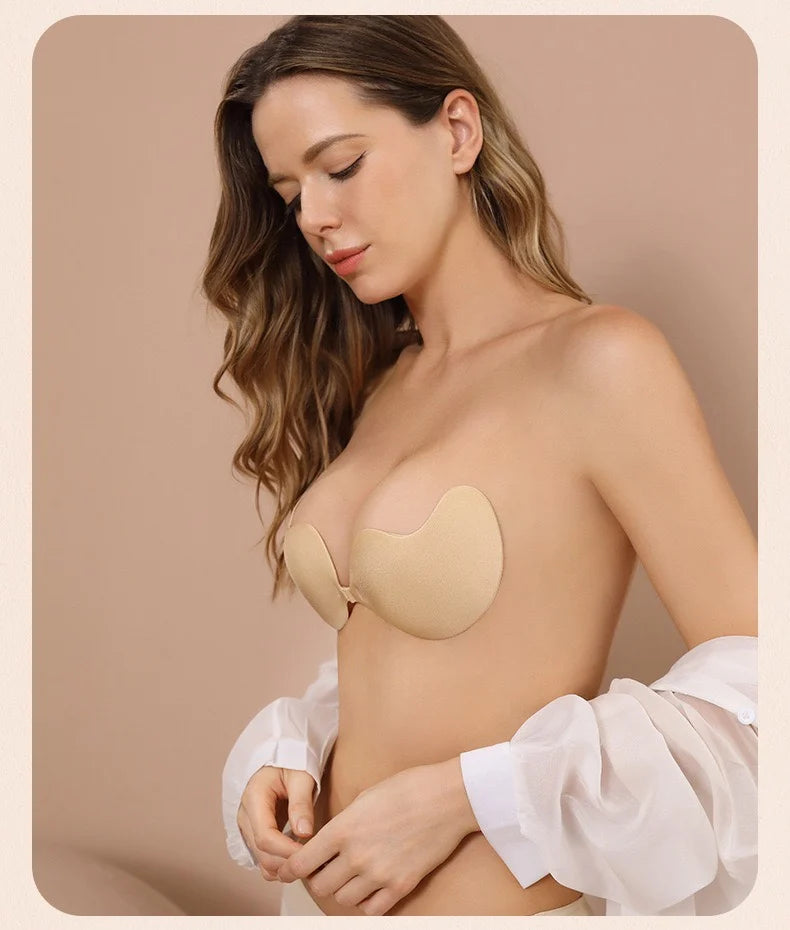 Invisible Push Up, Backless, Strapless Bra Seamless Front Closure.