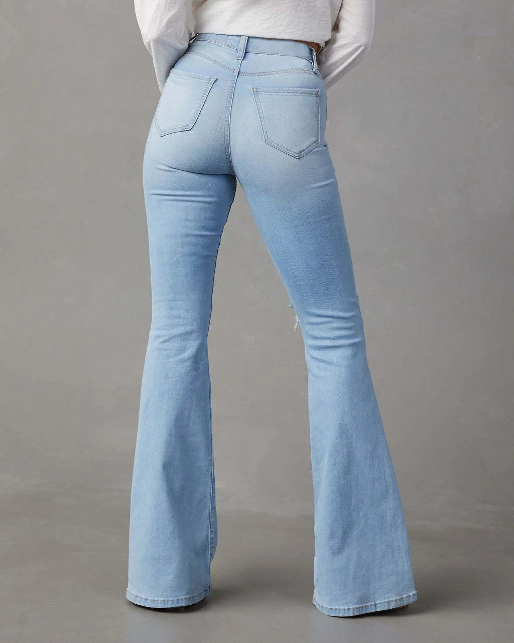 Blue Jeans Casual Long Flare Slim High Waist.