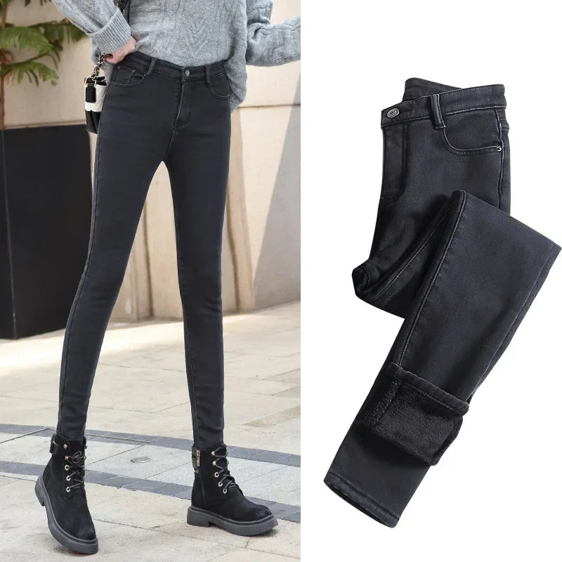 Women's Jeans High-Waisted Slimming Fleece-Lined.