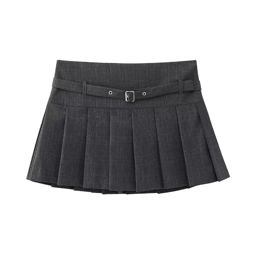 TRAF-Pleated Shorts, With Belt,Side Zipper, Mid Waist.