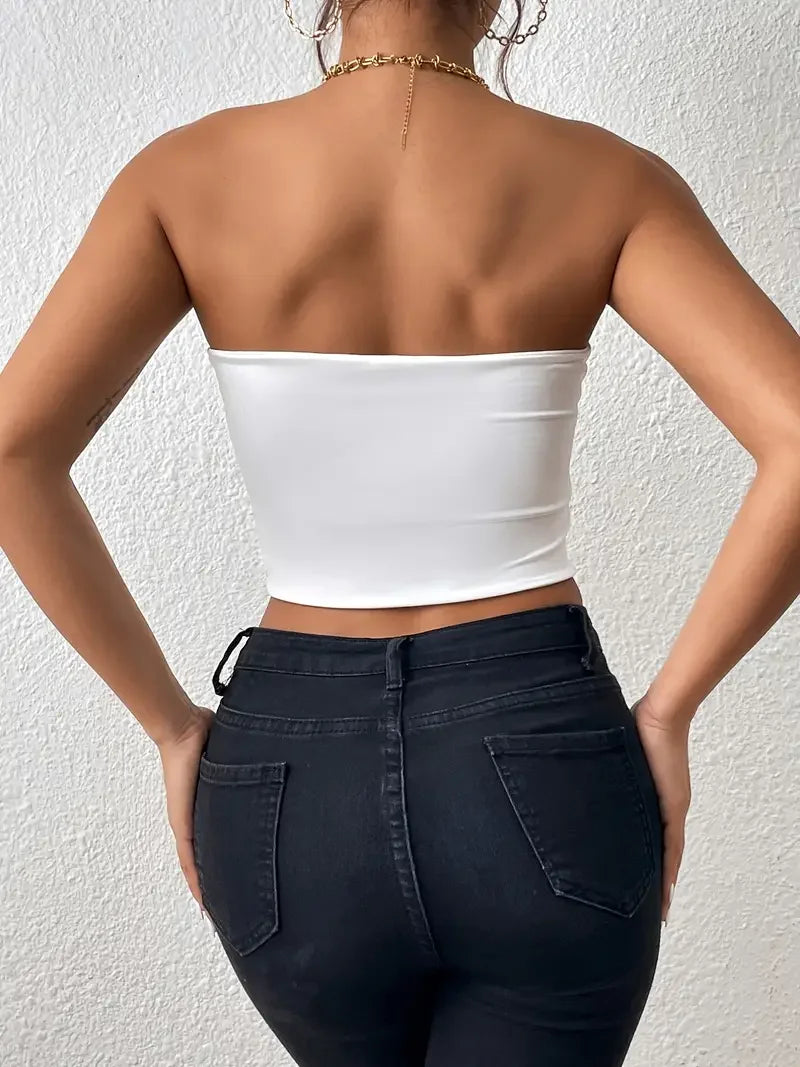 Sexy Bodycon Crop Tube Top, Solid Stretchy Tube Top.