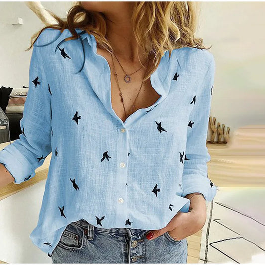 Women's Print Shirt Long Sleeve Top Cotton 2024.