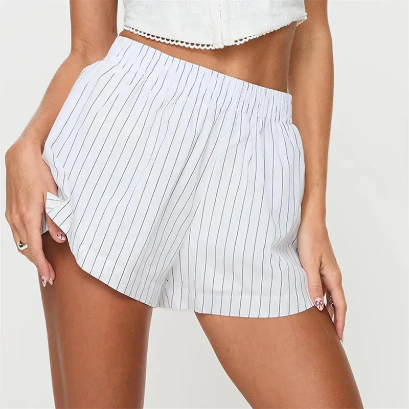 Stripes Shorts 2024 Summer Elastic Loose Waist Fit.