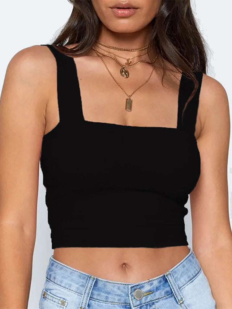 Square Neck Sleeveless Summer Crop Top.