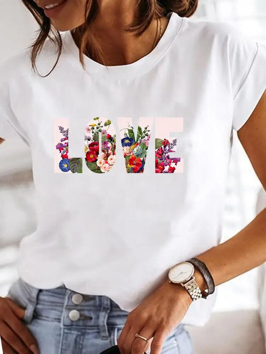 Ladies Fashion Female Graphic Women Love Heart T-shirts.