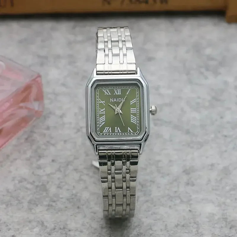 New Brand Steel Band Square Quartz Retro Minimalist Temperament Small Dial Watch.