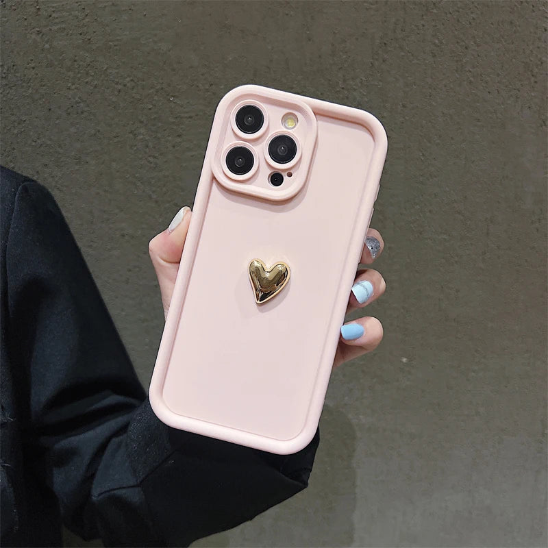 3D Gold Heart Silicone Phone Case for iPhone 15-7