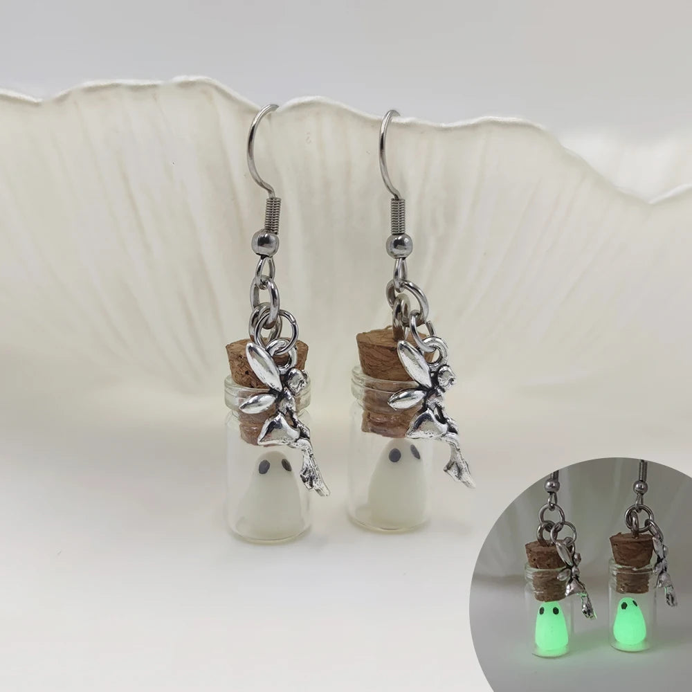 Ghost in Bottle Earrings Glow in the Dark.