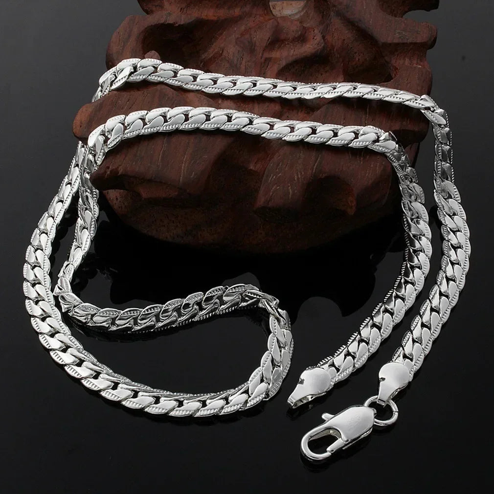 Nice 925 Sterling Silver 6MM Full Sideways Chain Necklace.