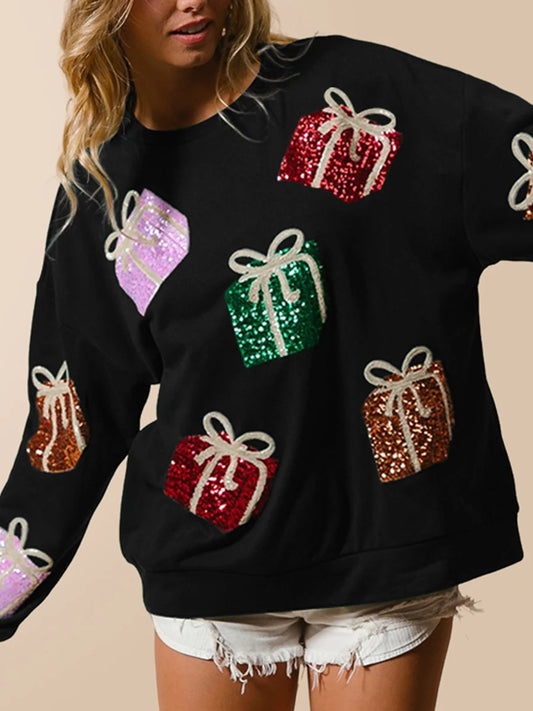 Women’s Christmas Sequin Present Box Sweatshirt