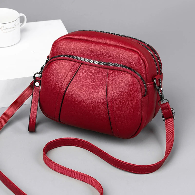 Solid Color Fashionable Rivet Zipper Bag Simple Soft Leather.