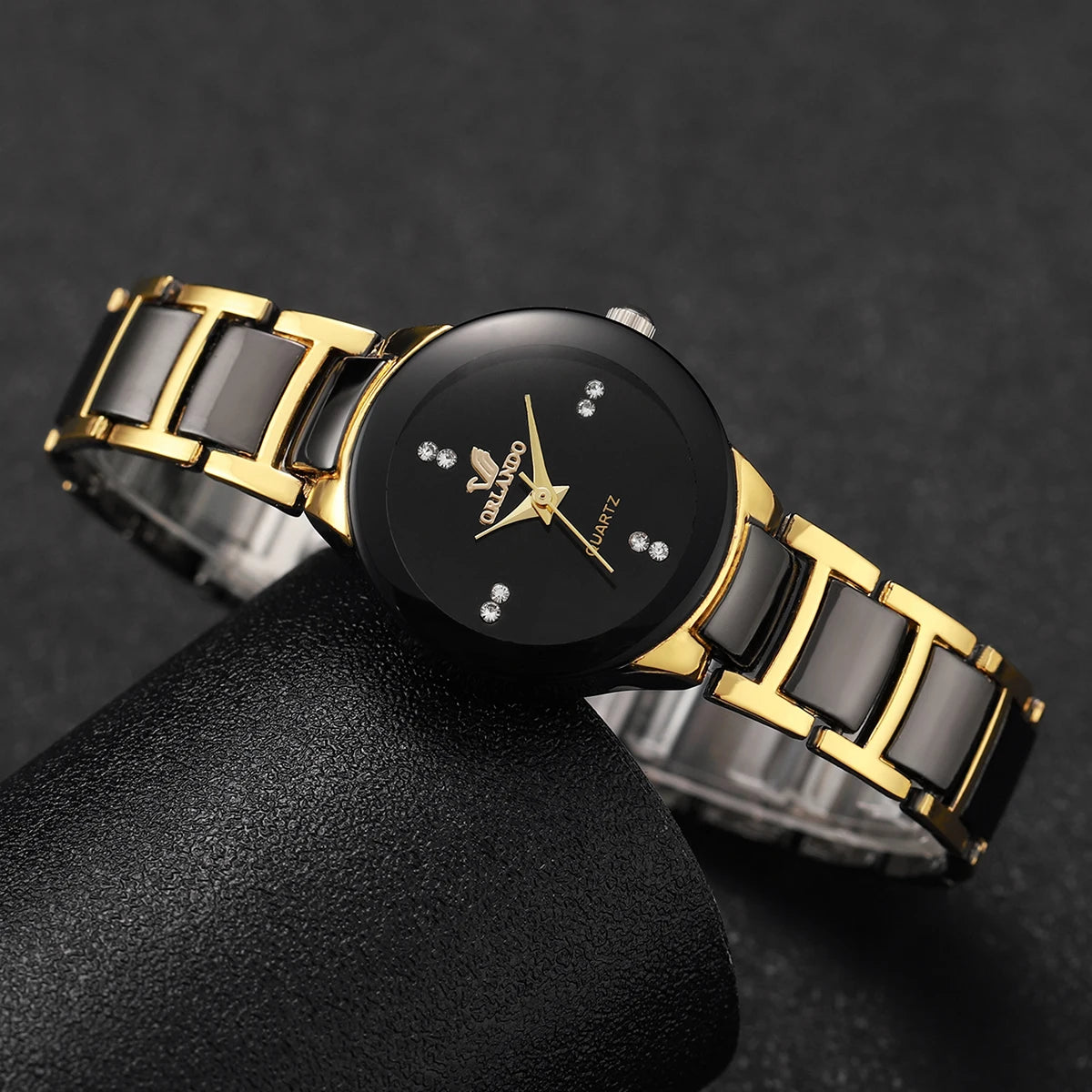 Rhinestone Stainless Steel Band Analog Quartz Watch.