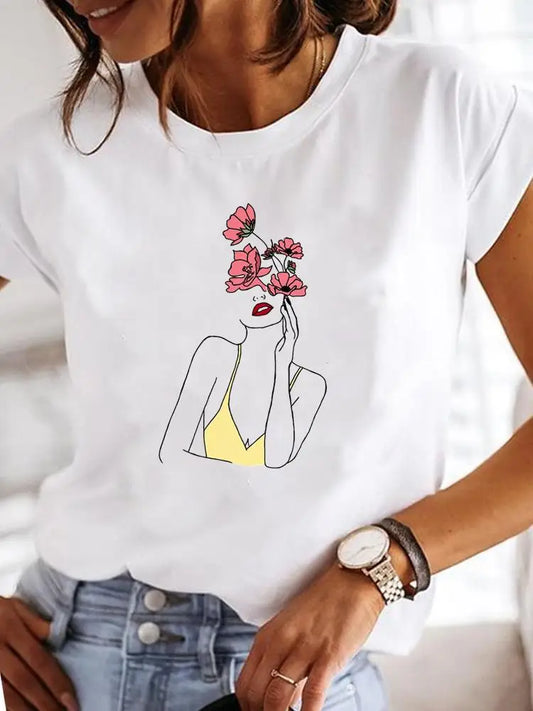 Ladies Fashion Female Graphic Women Love Heart T-shirts.