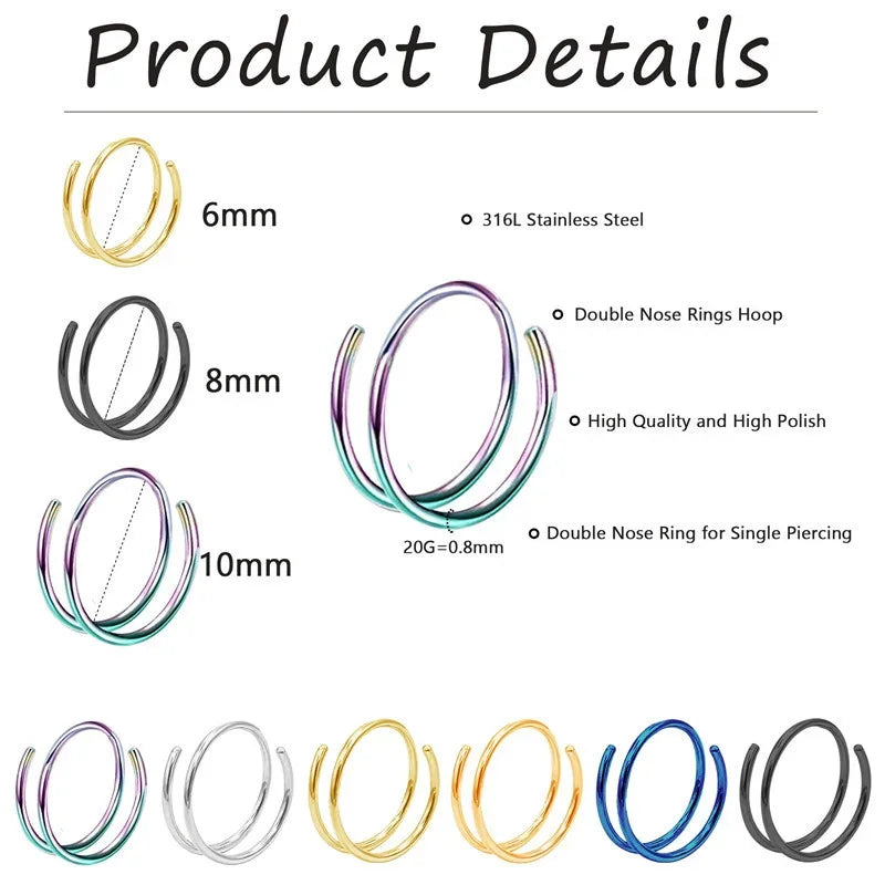 Double Spiral Nose Hoop Ring Silver Color