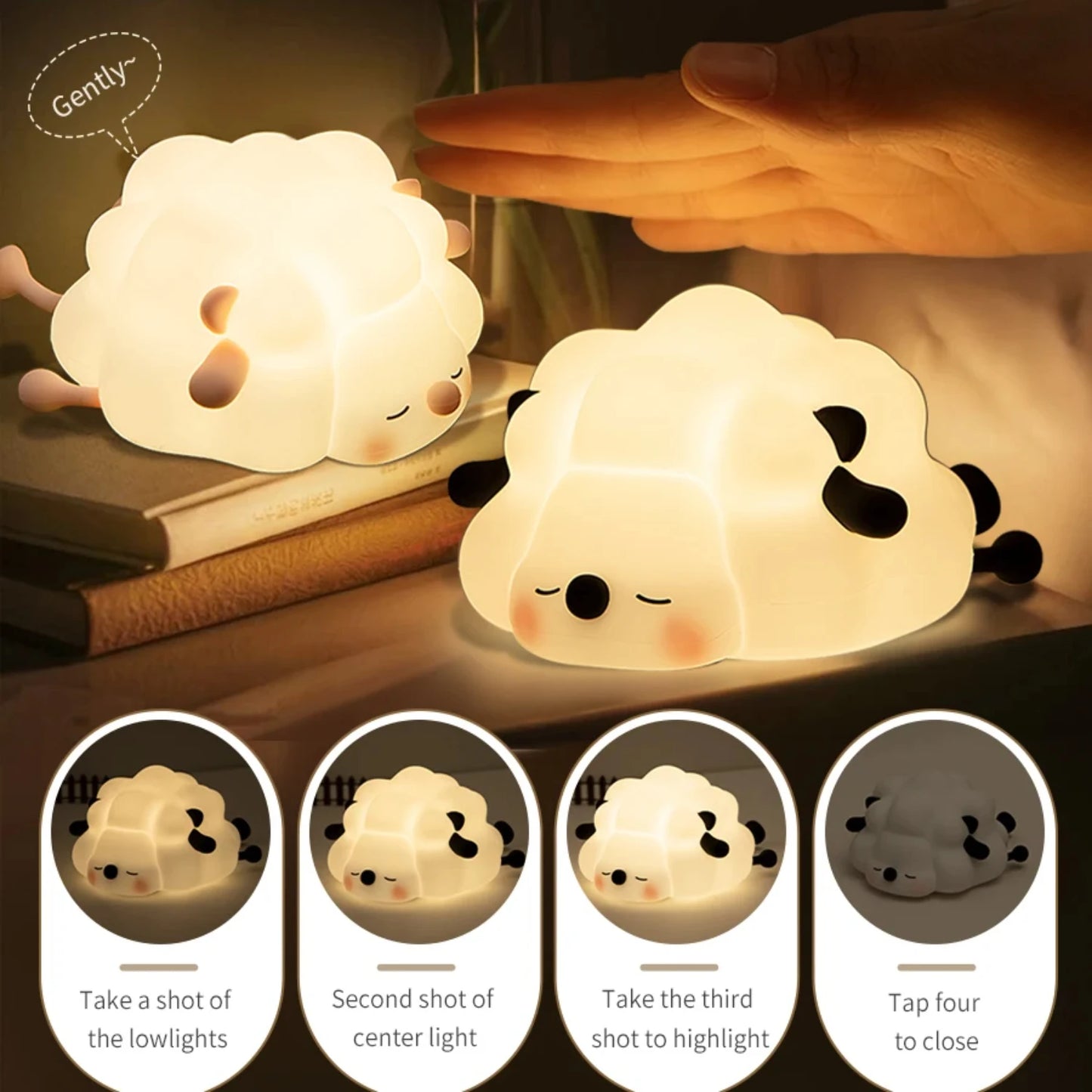 Night Light Cute Sheep Panda Silicone Lamp USB Rechargeable.