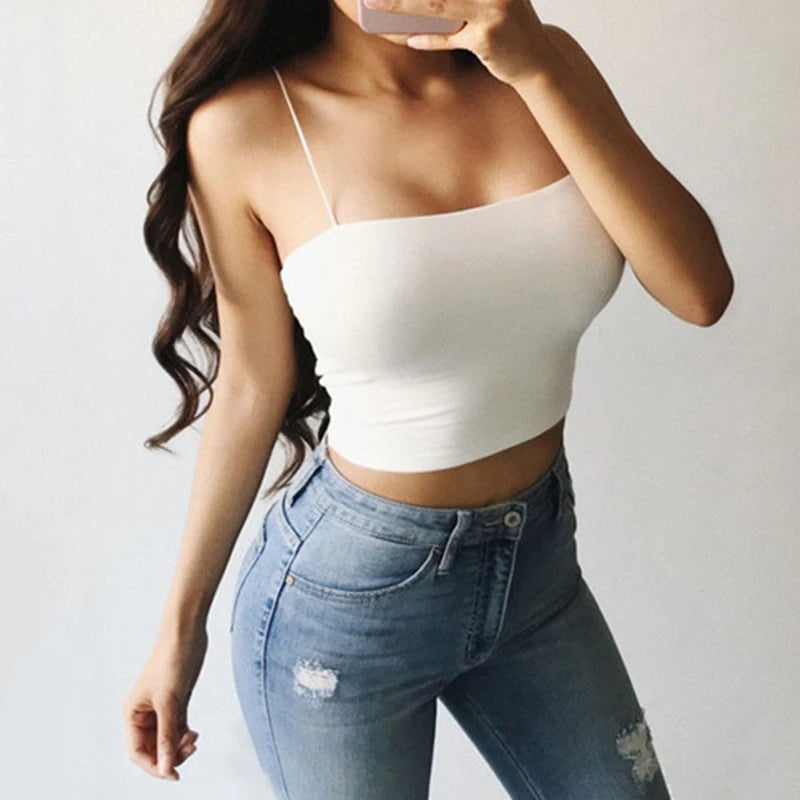 Sexy Vest Sleeveless Cotton Straps Camis Bustier Crop Top.