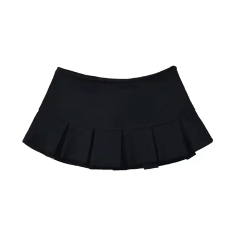 Mini Skirt Women Low Waist Wide Pleat.