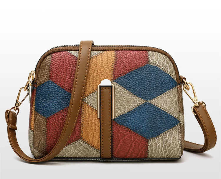 Color Block Shoulder Bag National Style Double Zipper Crossbody.