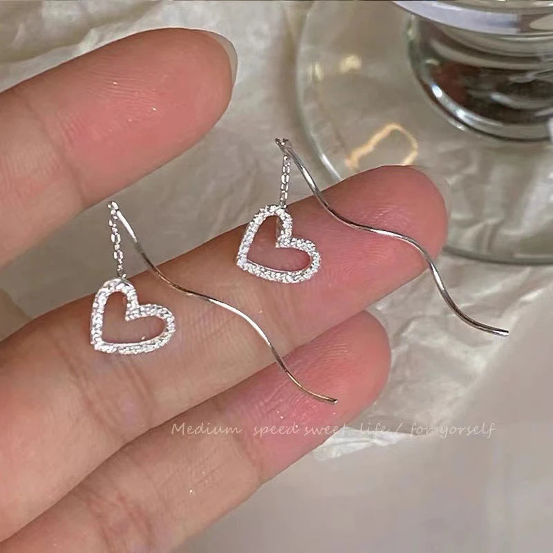 Long Tassel Heart Drop Earrings.