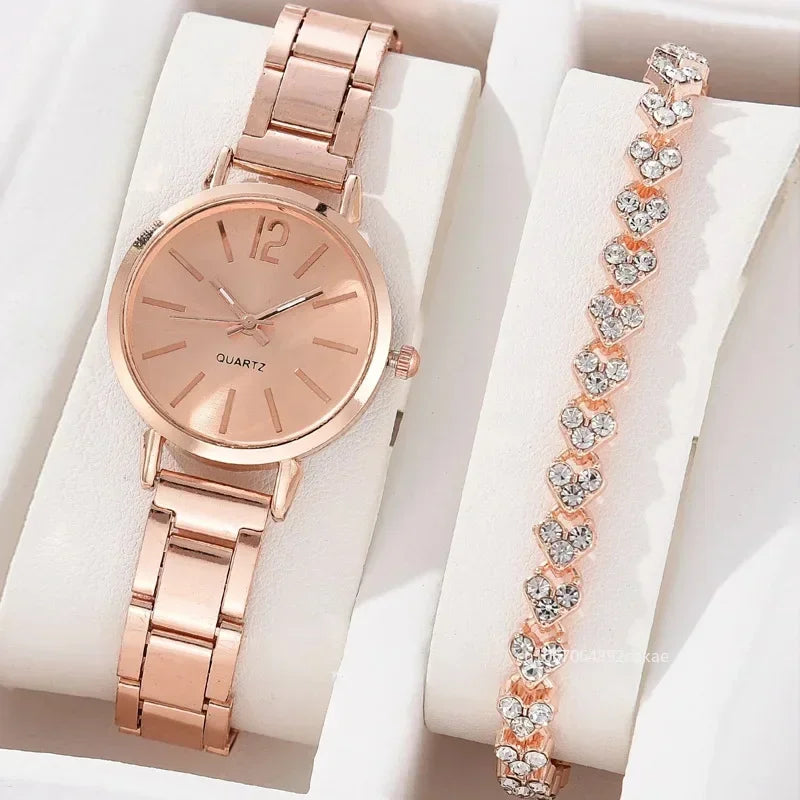 Ladies Simple Digital Alloy with Quartz Watch Bracelet 2pcs Set.