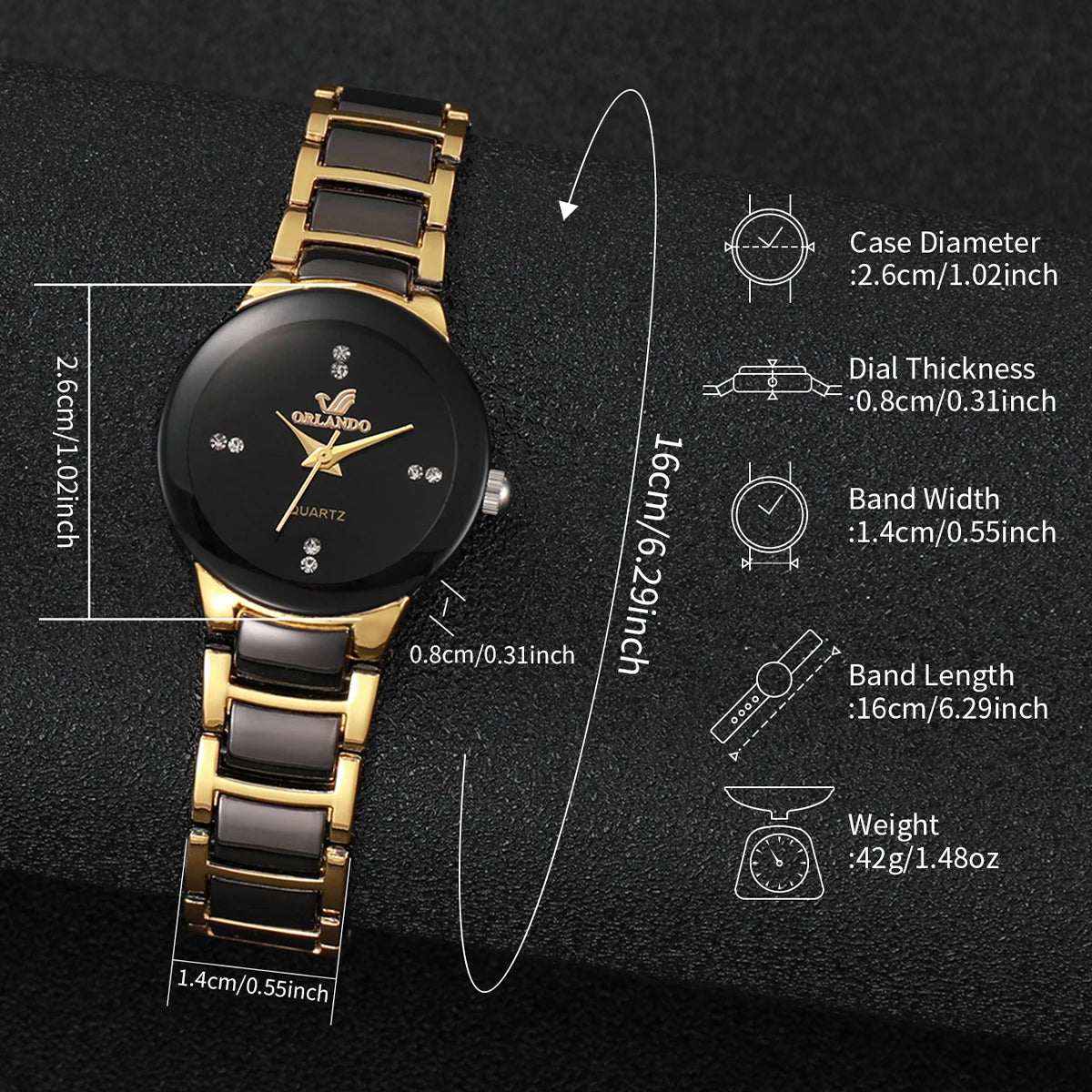 Rhinestone Stainless Steel Band Analog Quartz Watch.