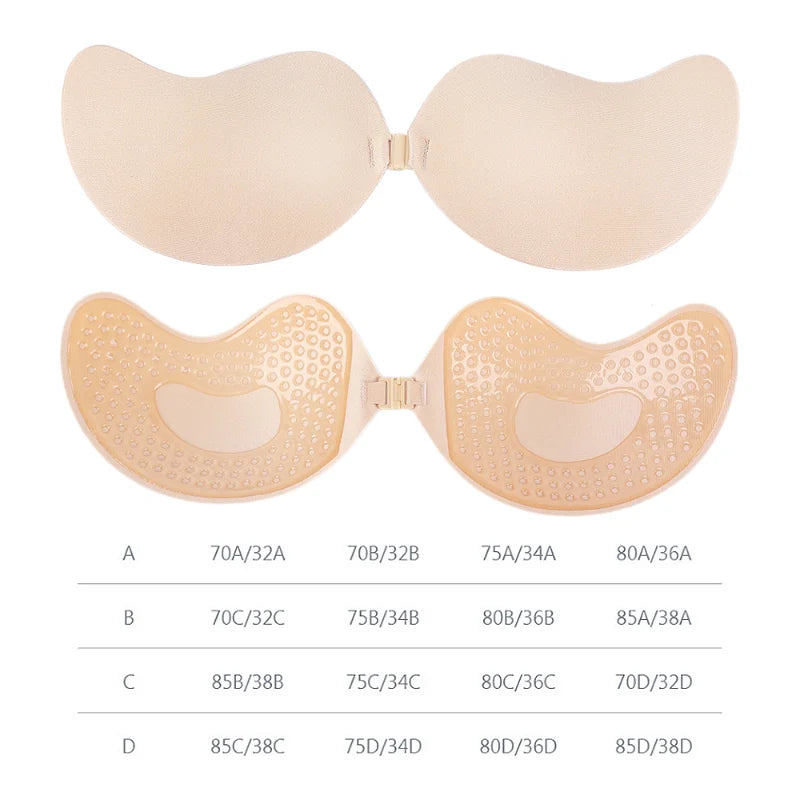 Invisible Push Up, Backless, Strapless Bra Seamless Front Closure.