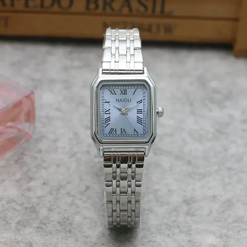 New Brand Steel Band Square Quartz Retro Minimalist Temperament Small Dial Watch.