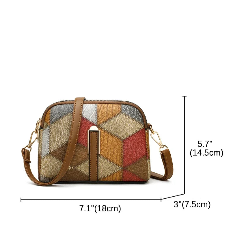 Color Block Shoulder Bag National Style Double Zipper Crossbody.