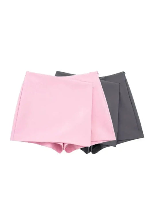 Fashion Asymmetric Pareo Style Self Overlay Shorts.