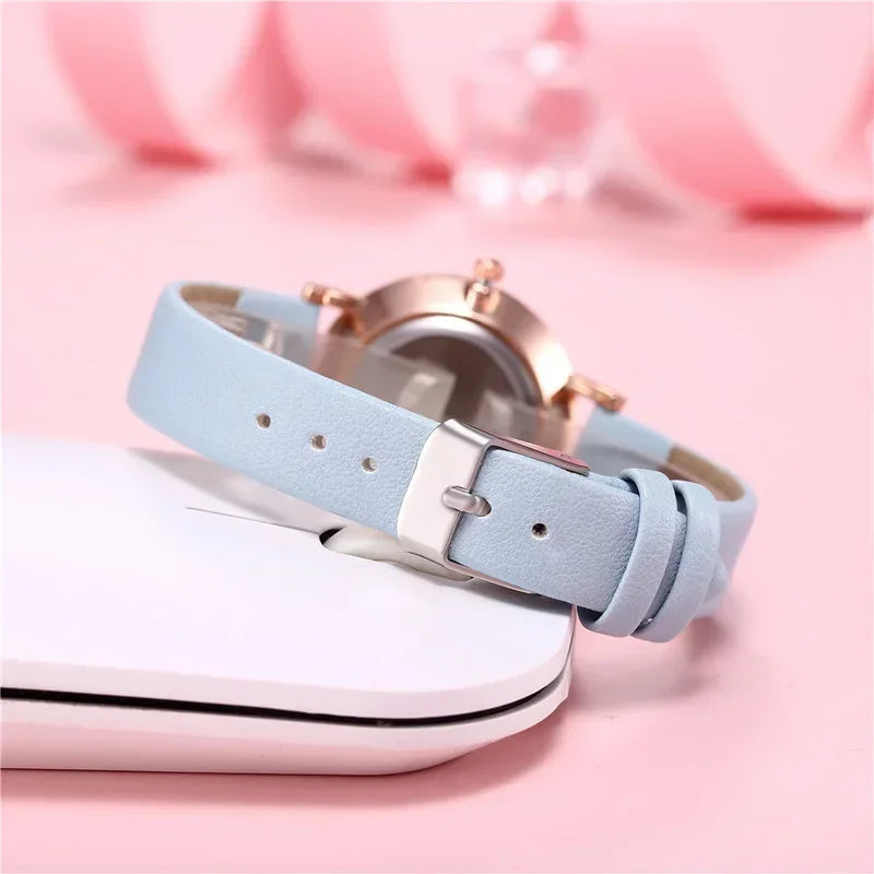 Luxury Luminous Retro Watch Back Leather Strap Quartz Montre Femme.