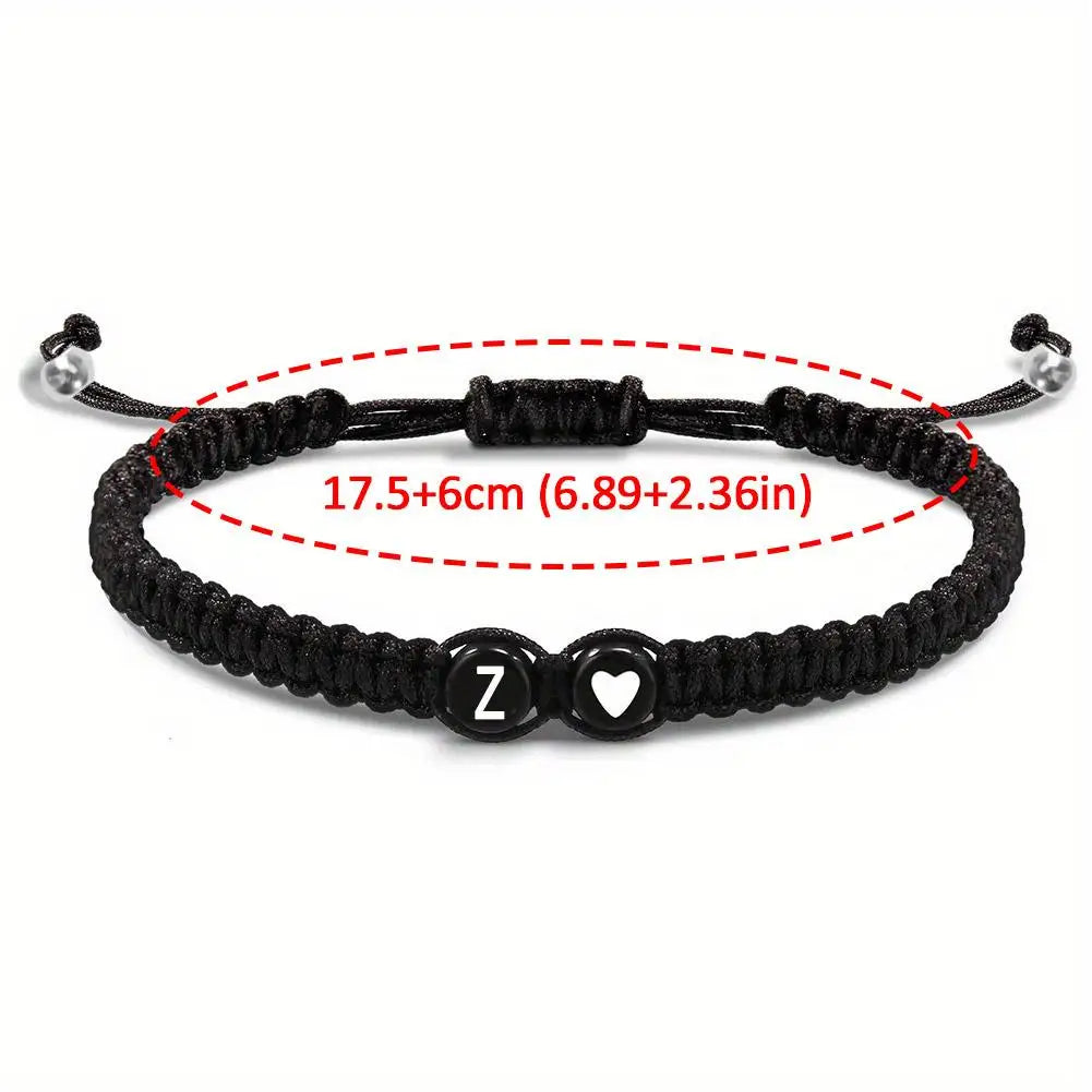 Handmade A-Z 26 Letter Heart Bracelet Woven Baided Rope Women Men Initials Name Adjustable Bangle Couples